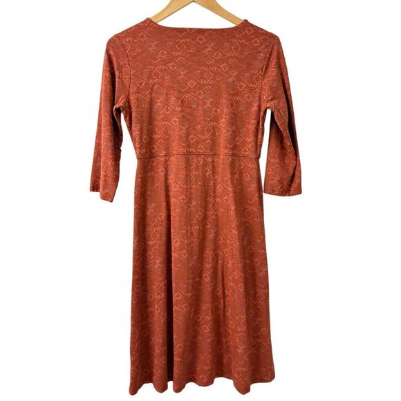 Toad&Co Rosalinda Dress Rust Red Geometric Print Sz S Organic Cotton Tencel - Picture 3 of 6